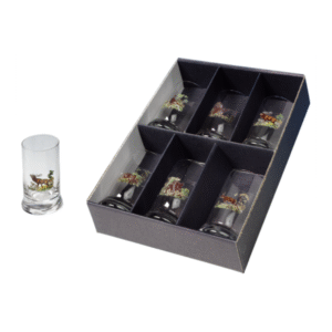 Snapsglas med vildtmotiv i farver