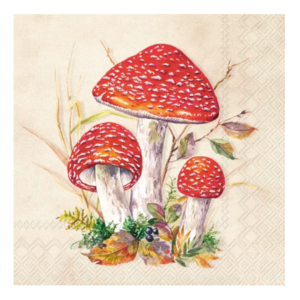 Serviet med rød fluesvamp