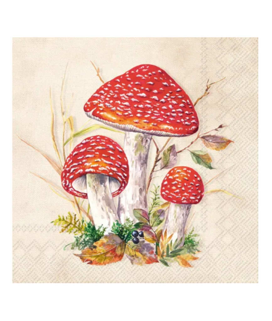 Serviet med rød fluesvamp