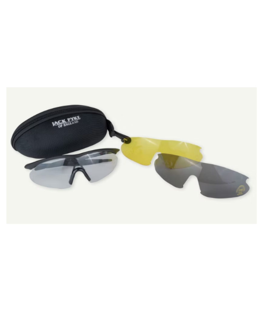 Jack Pyke skydebrille med 3 forskellige glas