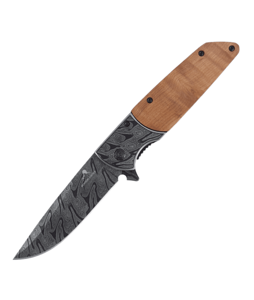 Hunters Choice Leo foldekniv med damaskmønstret blad