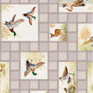 Voksdug med motiv af forskellige andefugle og rådyr