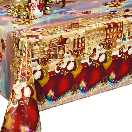 Voksdug med motiv af jul i rød og guld