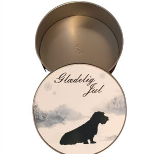 Kagedåse med motiv af Ruhåret Gravhund