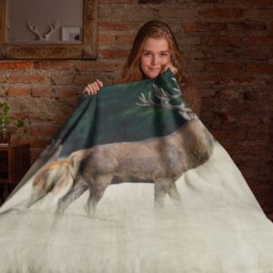 Fleece tæppe med print af Kronhjorte par