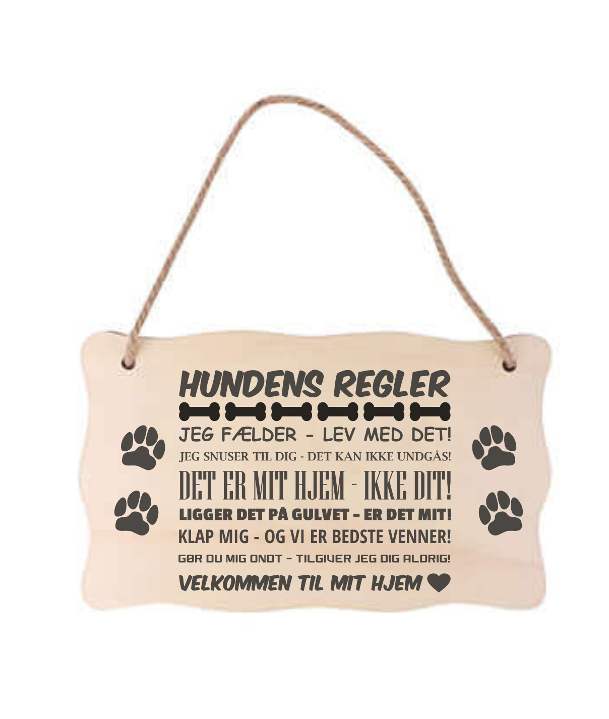 Træskilt med "hundens regler"