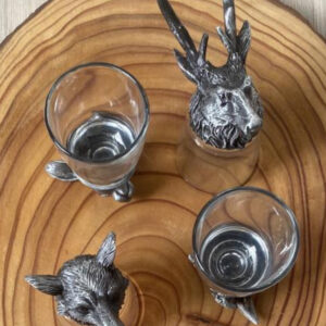 Shots glas med dyremotiv - Hjort, Hare, Fasan og Ræv