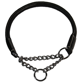 Walker rundsyet læder halsbånd m. kæde - SORT